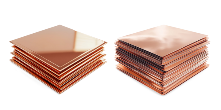 Stack of Shiny Copper Sheets on a Transparent Background