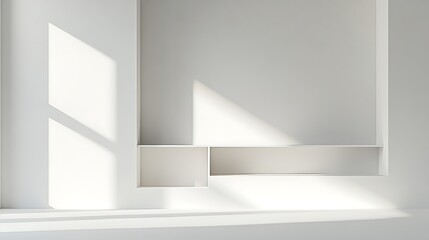 Minimalist White Room Interior Design With Built In Shelves