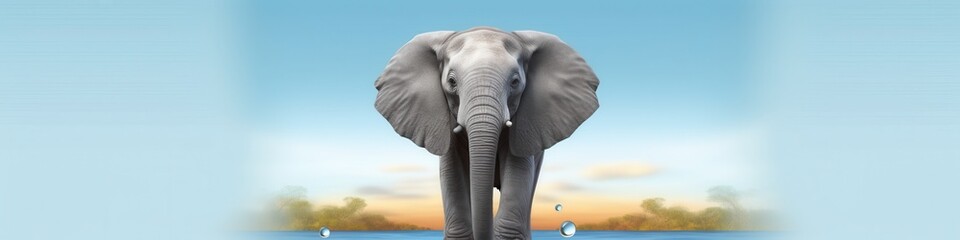 A majestic gray elephant stands by the water at sunset, showcasing its grandeur in a serene natural environment.