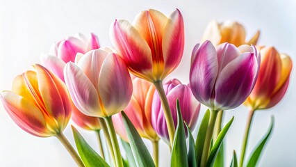 Naklejka premium Minimalist White Background Beautiful Tulips Spring Flowers