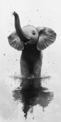 A playful baby elephant splashes joyfully in the water, showcasing its playful spirit and curiosity.