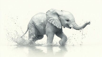 A playful elephant splashes in the water, showcasing its lively spirit and intricate geometric patterns.