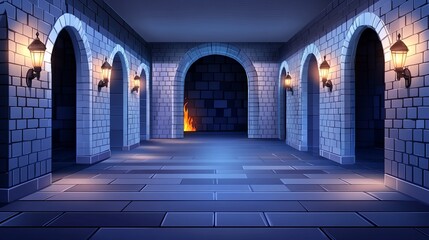 Castle dungeon interior with stone walls torches and a medieval vibe