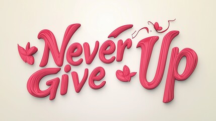 never give up inspirational text design with vibrant elements on soft background