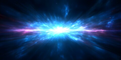 Obraz premium A vivid depiction of a cosmic explosion, featuring bright blues and purples radiating outward, resembling a stellar phenomena. Concept Cosmic Explosion Art, Bright Blue and Purple Colors