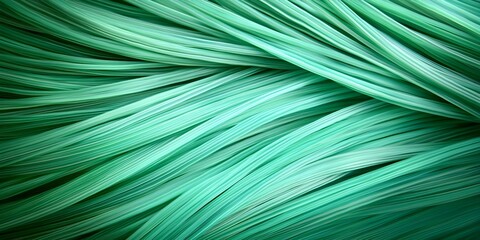A close-up view of flowing strands or fibers in varying shades of green, creating a textured, abstract pattern. Concept Textured Abstract Art, Close-Up Photography, Flowing Fibers, Shades of Green
