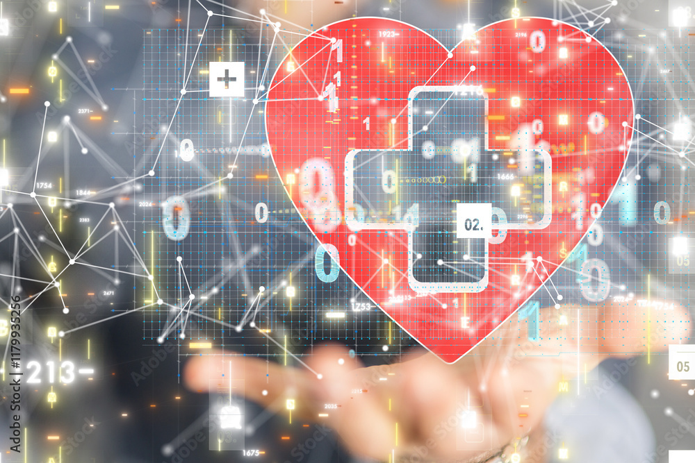 Poster digital medical futuristic interface 3d rendering
