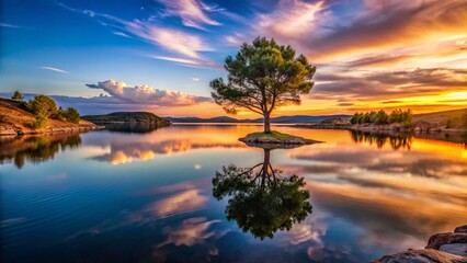 Fototapeta premium Minimalist Woods Canyon Lake Arizona: Serene Sunset Reflection