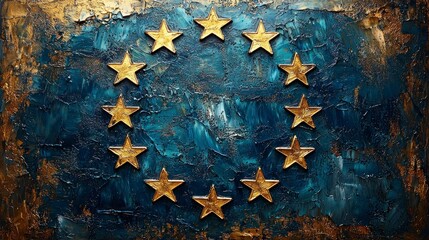 Golden stars on a blue oil paint texture.