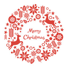 Card with Christmas wreath on white background. 