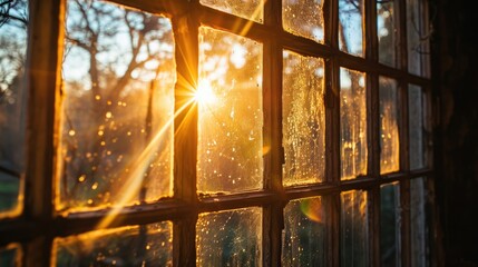 Naklejka premium Morning Sunlight through Window: A Relaxing Summer Scene