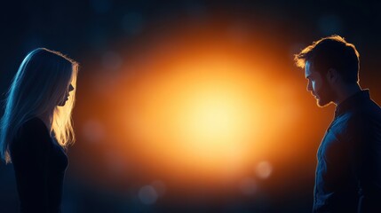 Couple Embracing in Front of Bright Light Symbolizing Hope and Unity with Soft Shadows Creating a Dreamy Atmosphere