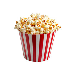 popcorn in a bucket red and white stripes isolated on a transparent background, in PNG format