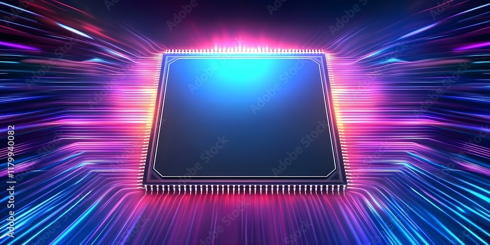 Aufkleber a glowing microchip surrounded by colorful light trails, representing advanced technology and data p