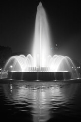 Dynamic Night Fountain with Illuminated Water Jets and Light Show