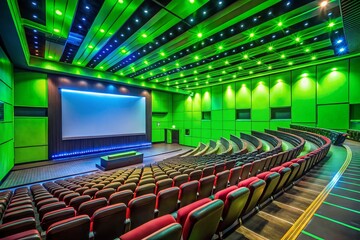 Modern Cinema Theater Interior with Green Screen Stage - Architectural Photography