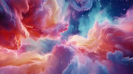 Obraz premium Enigmatic Cosmic Realm, a detailed dark galaxy adorned with vibrant nebulae and twinkling stars, exuding an enchanting minimalist atmosphere