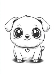 Fototapeta premium Adorable Cartoon Puppy: A charming hand-drawn illustration of a cute puppy with big eyes, perfect for coloring pages, children's books, and pet-themed designs.