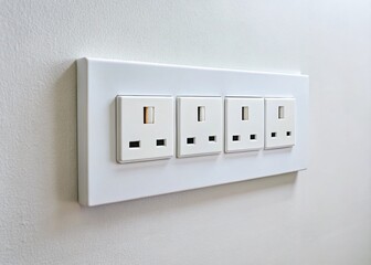 Modern Electrical Switchboard: 3-Pin Socket & Double Switch on White Wall