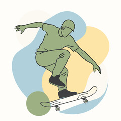 Obraz premium Vector silhouette of a skateboarder performing a trick, captured mid-air with the skateboard flipped underfoot. 