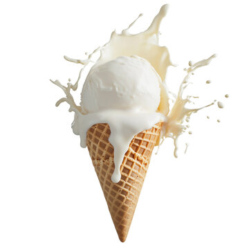 Vanilla ice cream cone with creamy splash  
