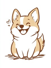 Happy Corgi Cartoon: A cheerful cartoon of a corgi dog, with bright eyes and a wide smile, radiating joy and innocence. The illustration features a simple yet expressive style.