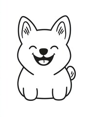 Happy Corgi Cartoon: Adorable line art illustration of a cheerful corgi puppy, perfect for children's books, greeting cards, or any project needing a touch of canine cuteness. 
