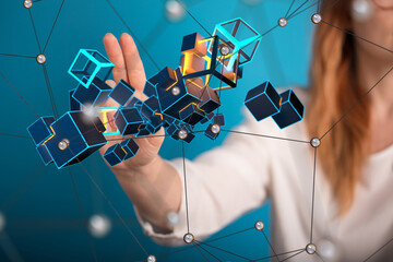 abstract lines with dots over dark background.