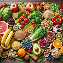 Vegan Fruits and Vegetables in Table