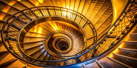 Modern Golden Spiral Staircase - Abstract Architecture Photography