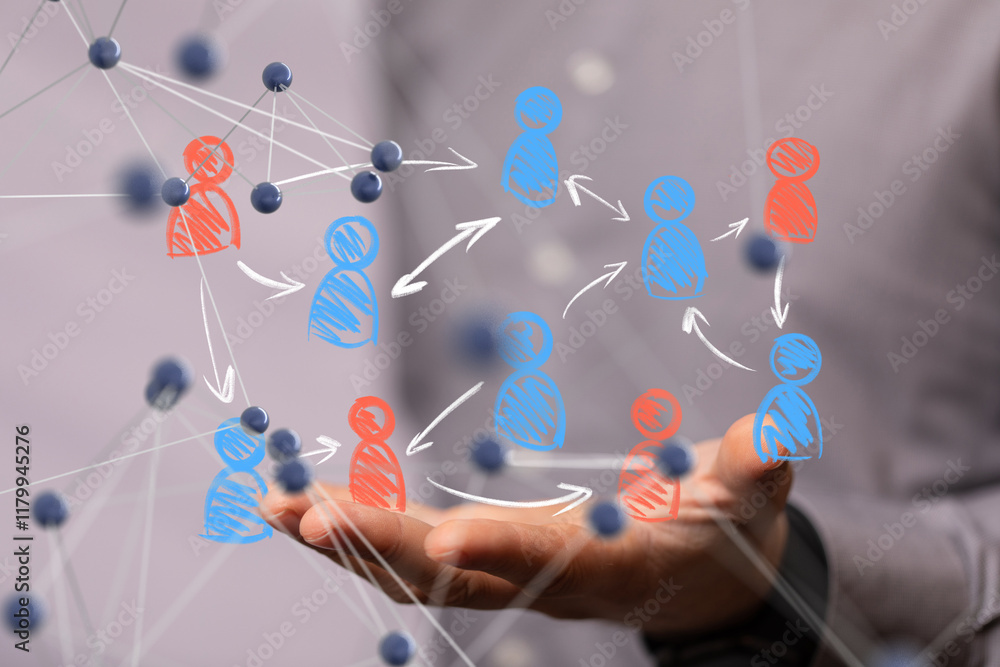Poster Global network. Blockchain. 3D illustration. Neural networks and artificial intelligence. Abstract