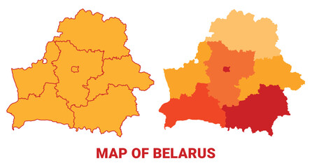 Belarus Map Yellow regions orange political map vector