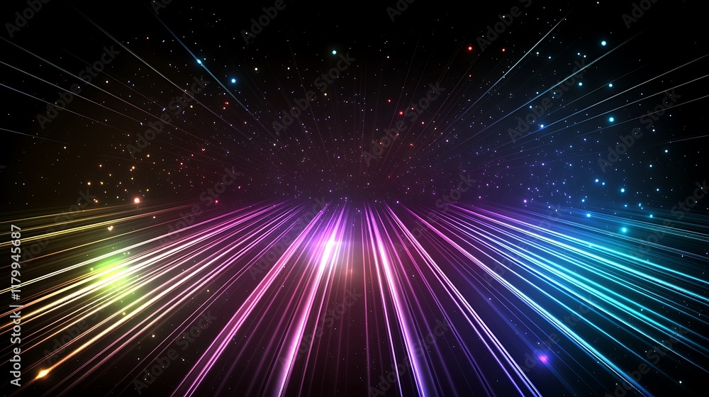 Poster abstract colorful light rays converging in space