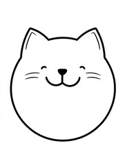 Obraz premium Happy Cat Face: Cute round cartoon cat illustration, simple line art, minimalist design, perfect for kids, coloring pages, stickers and more 