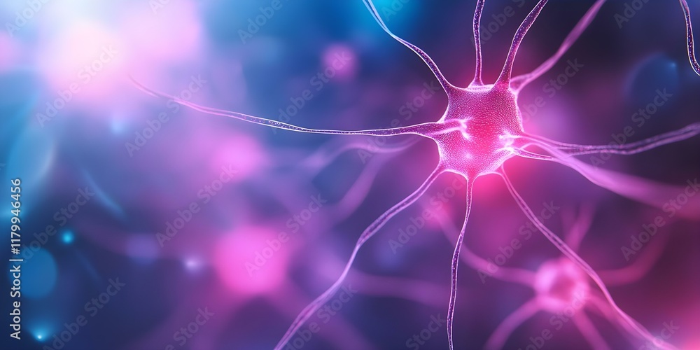 Poster a close-up view of neurons, showcasing their structure and connections, often used to represent neur