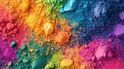 Vibrant and Colorful Powdery Pigments in a Rainbow Spectrum Arrangement for Artistic and Creative Purposes in a Bright Background