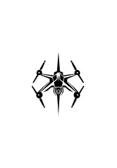 Stylized Black Silhouette of a Drone with Four Propellers and Sleek Geometric Design in Vector Format for Technology and Innovation Concepts