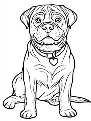 Fototapeta premium Gentle Giant Line Art: A charming bulldog with a heart-shaped tag sits patiently with a gentle, almost human, expression, showcasing loyalty and companionship in a minimalist line art style.