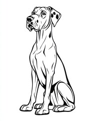 Fototapeta premium Majestic Great Dane: Elegant line art illustration of a Great Dane sitting majestically. Perfect for pet lovers, dog breed enthusiasts, and design projects.