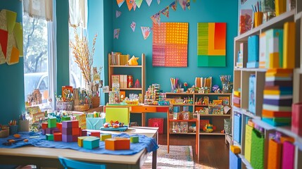 A vibrant kids' corner selling handmade toys and colorful books