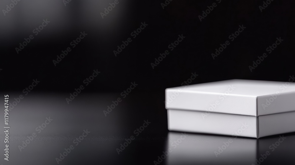 Poster minimalist composition of a white box resting on a dark surface highlighting contrast and simplicity