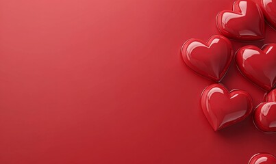Valentine's day or Wedding romantic concept. Red hearts on red background.Top view, flat lay, copy space.