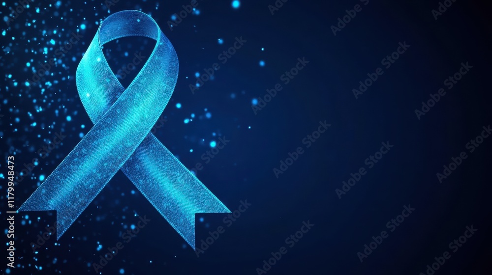 Poster radiant blue ribbon illuminated by soft glowing light creating an atmosphere of elegance and tranqui