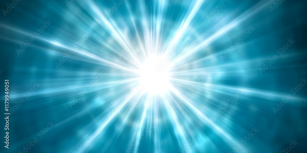 Poster a bright, radiant burst of light with a blue and white color scheme, creating a sense of energy and 