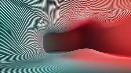 Abstract Red And Teal Striped Wave Tunnel Design