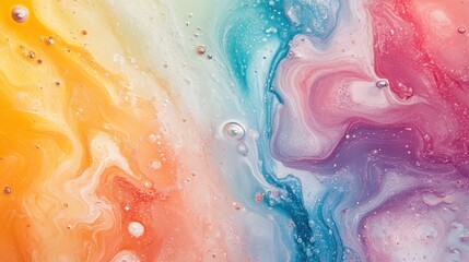 Obraz premium Abstract Fluid Art with Vibrant Colors and Bubbles Creating a Dreamlike Background for Artistic, Creative, and Modern Designs