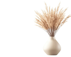 Pampas grass in a minimalist vase on a white background.