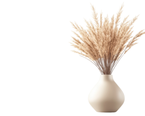 Pampas grass in a minimalist vase on a white background.