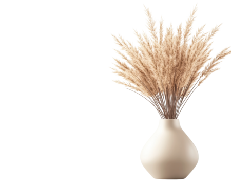Pampas grass in a minimalist vase on a white background.