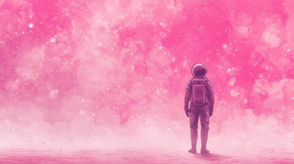 Obraz premium Astronaut Gazing at a Pink Cosmic Landscape